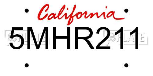 5MHR211 California License Plate