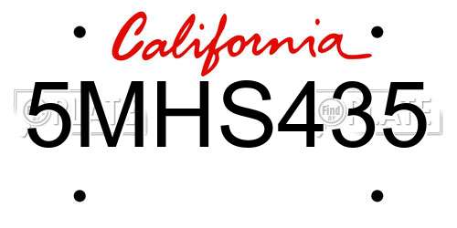 5MHS435 California License Plate