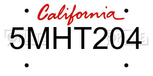 5MHT204 California License Plate