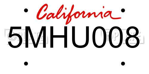 5MHU008 California License Plate