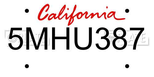 5MHU387 California License Plate