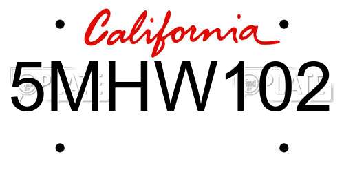 5MHW102 California License Plate
