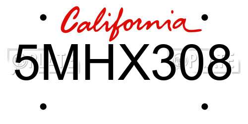 5MHX308 California License Plate