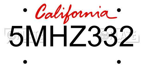 5MHZ332 California License Plate