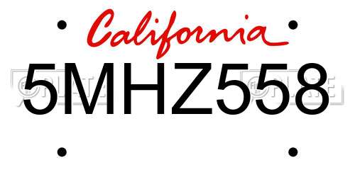 5MHZ558 California License Plate