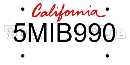 5MIB990 California License Plate