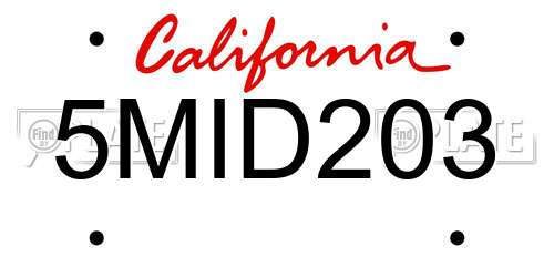 5MID203 California License Plate
