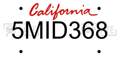 5MID368 California License Plate