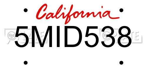 5MID538 California License Plate