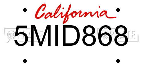 5MID868 California License Plate