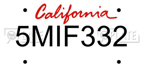 5MIF332 California License Plate