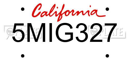 5MIG327 California License Plate