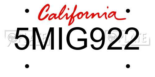 5MIG922 California License Plate
