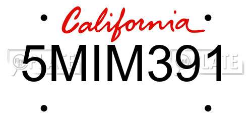 5MIM391 California License Plate