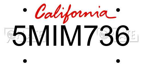5MIM736 California License Plate