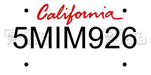 5MIM926 California License Plate