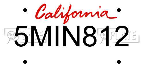 5MIN812 California License Plate