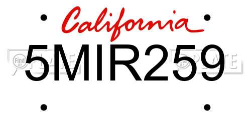 5MIR259 California License Plate