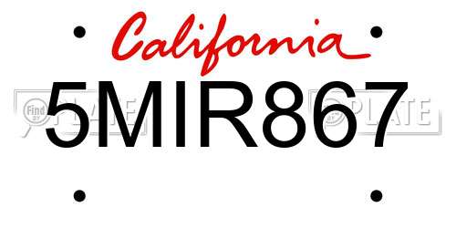 5MIR867 California License Plate