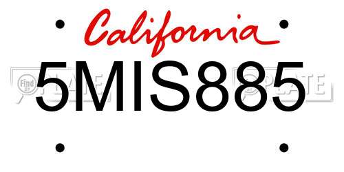 5MIS885 California License Plate