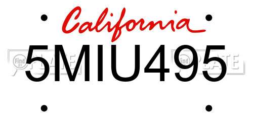 5MIU495 California License Plate