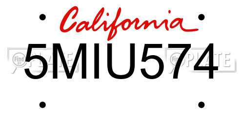 5MIU574 California License Plate