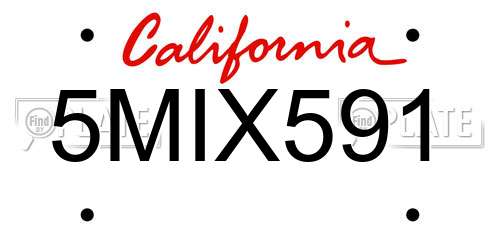 5MIX591 California License Plate