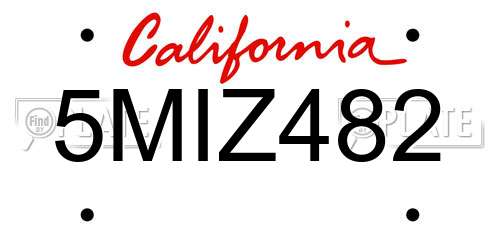 5MIZ482 California License Plate