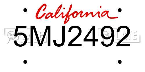 5MJ2492 California License Plate