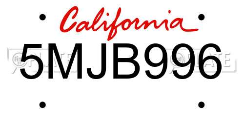 5MJB996 California License Plate