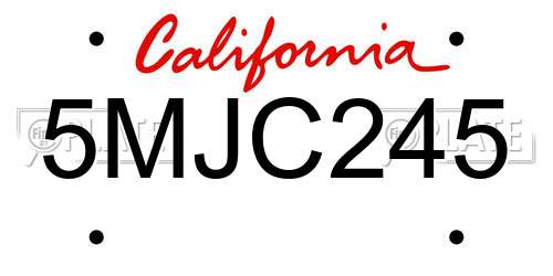 5MJC245 California License Plate