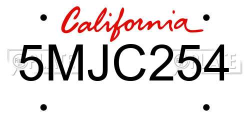 5MJC254 California License Plate