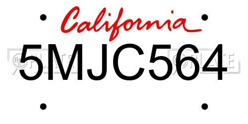 5MJC564 California License Plate