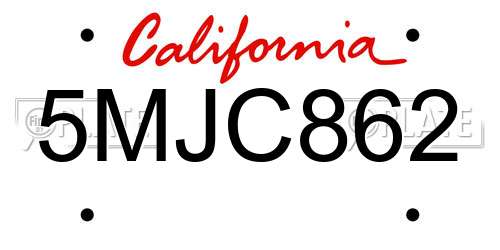5MJC862 California License Plate