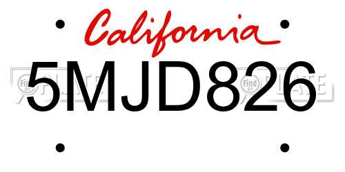 5MJD826 California License Plate