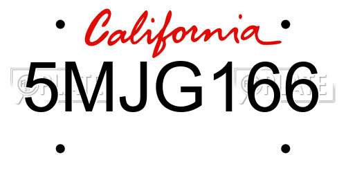 5MJG166 California License Plate
