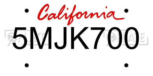 5MJK700 California License Plate