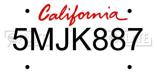 5MJK887 California License Plate