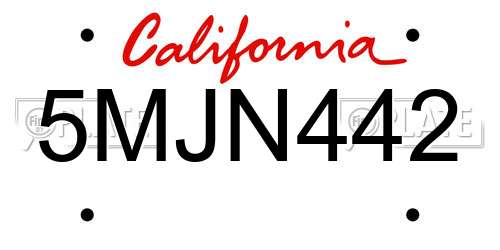 5MJN442 California License Plate