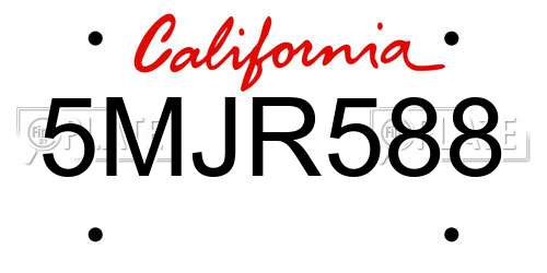 5MJR588 California License Plate