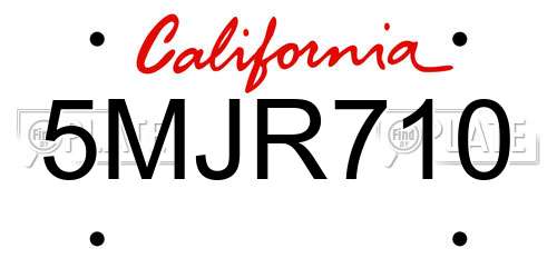 5MJR710 California License Plate