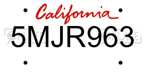 5MJR963 California License Plate