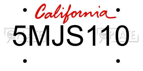 5MJS110 California License Plate