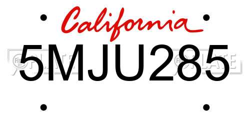 5MJU285 California License Plate