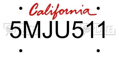 5MJU511 California License Plate