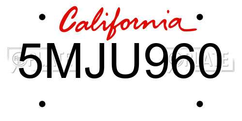 5MJU960 California License Plate