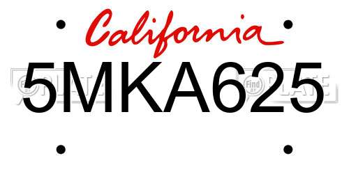 5MKA625 California License Plate