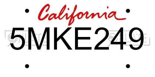 5MKE249 California License Plate