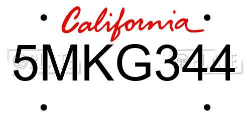 5MKG344 California License Plate