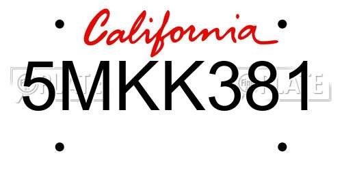 5MKK381 California License Plate